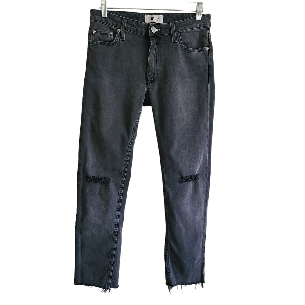 ACNE‎ STUDIOS Flex S Grey Basement Busted Knee Raw Hem Jeans Women's 28